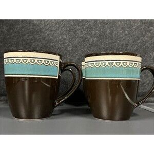 Set Of 4 Gibson Designs Elite Reactive‎ Glaze Teal Mug EUC